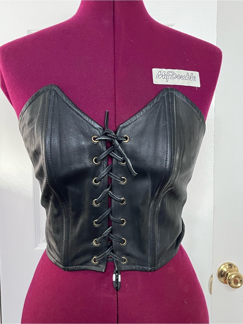 Vintage Leather Lace-Up Corset Top - Black - Picture 2 of 5